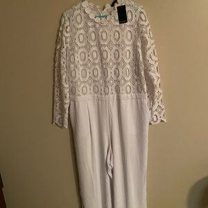 ELOQUII white crochet jumpsuit